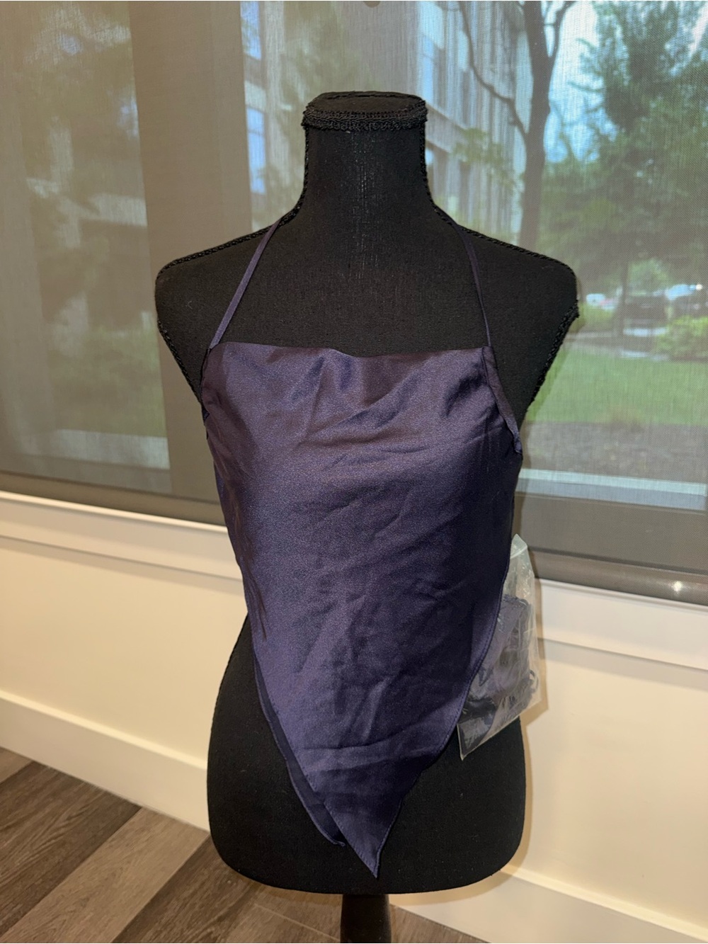 Fashion Nova Navy Satin Halter Scarf Top